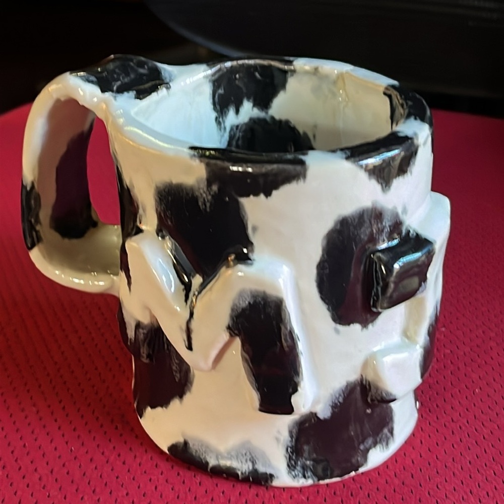 Handmade Artisan cow hide pattern mug MILK